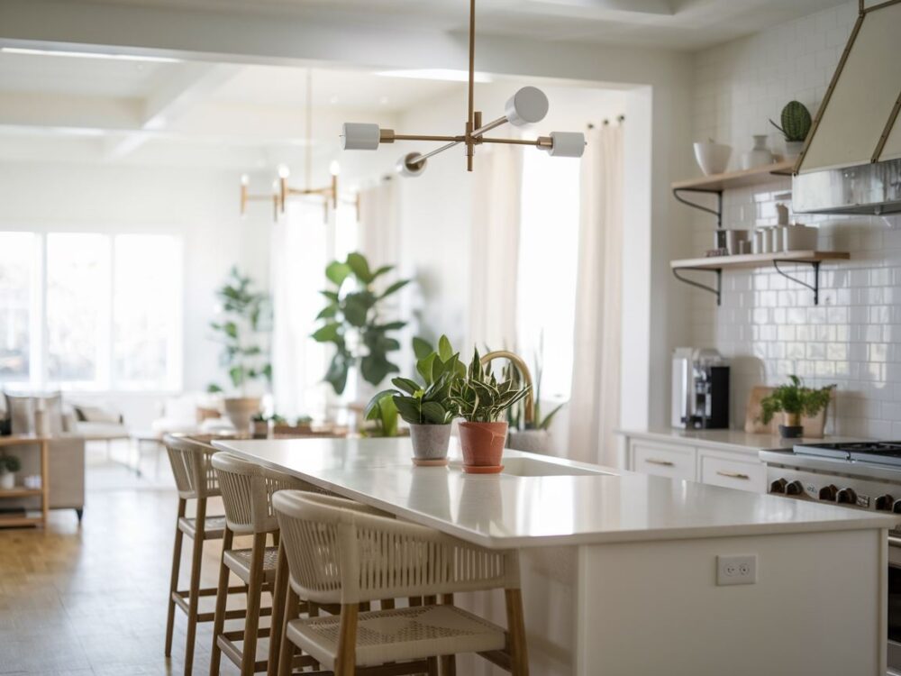 aranżacja kuchni z żyrandolem