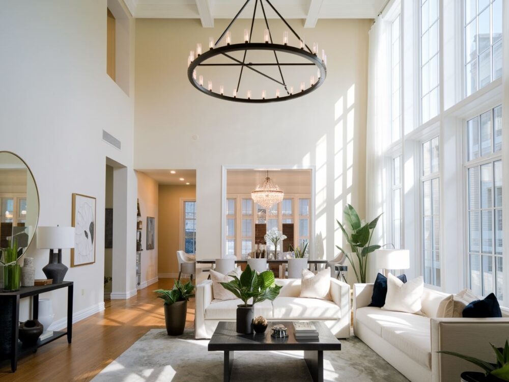 aranżacja pokoju z żyrandolem