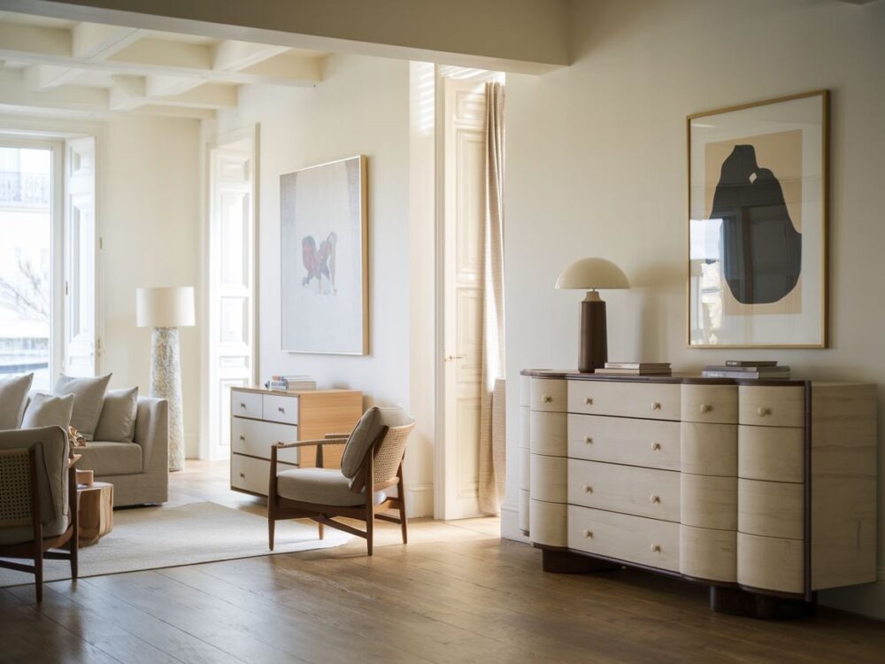 aranżacja salonu z komodą