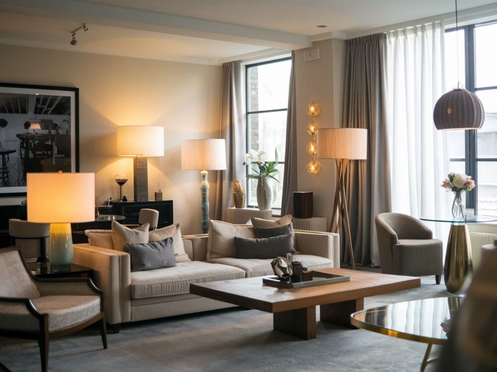 aranżacja salonu z lampami