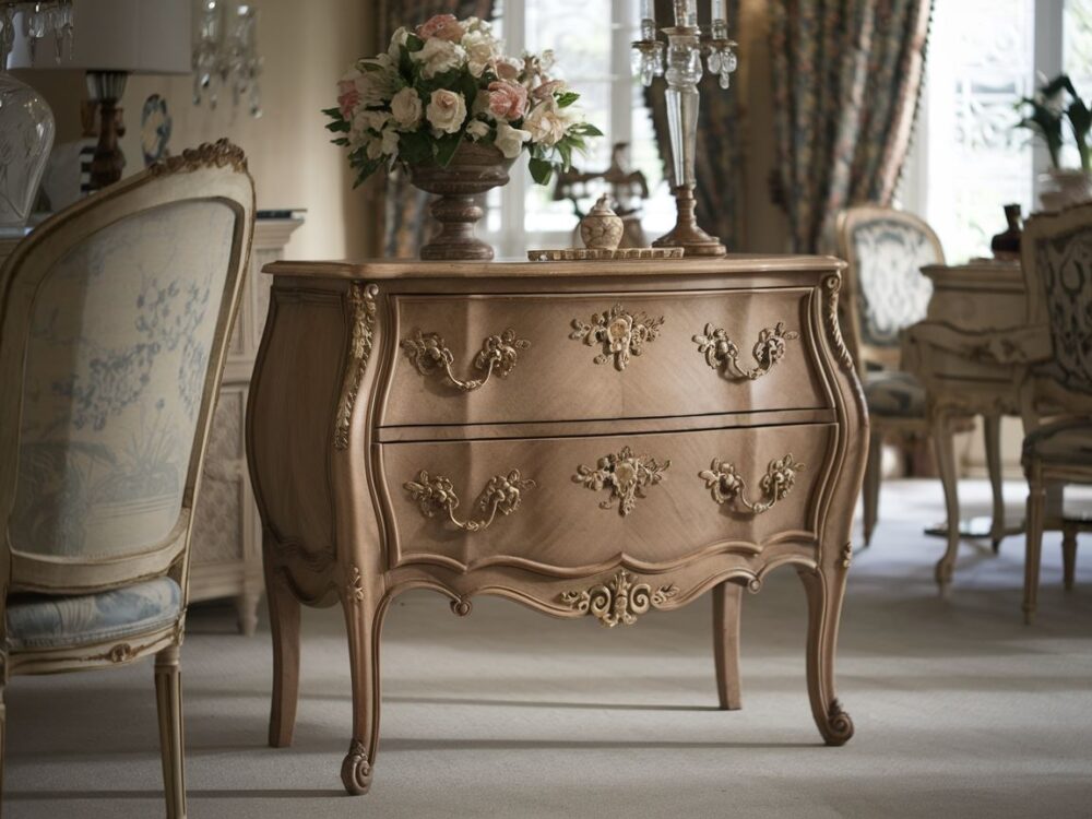 drewniana komoda z ornamentami