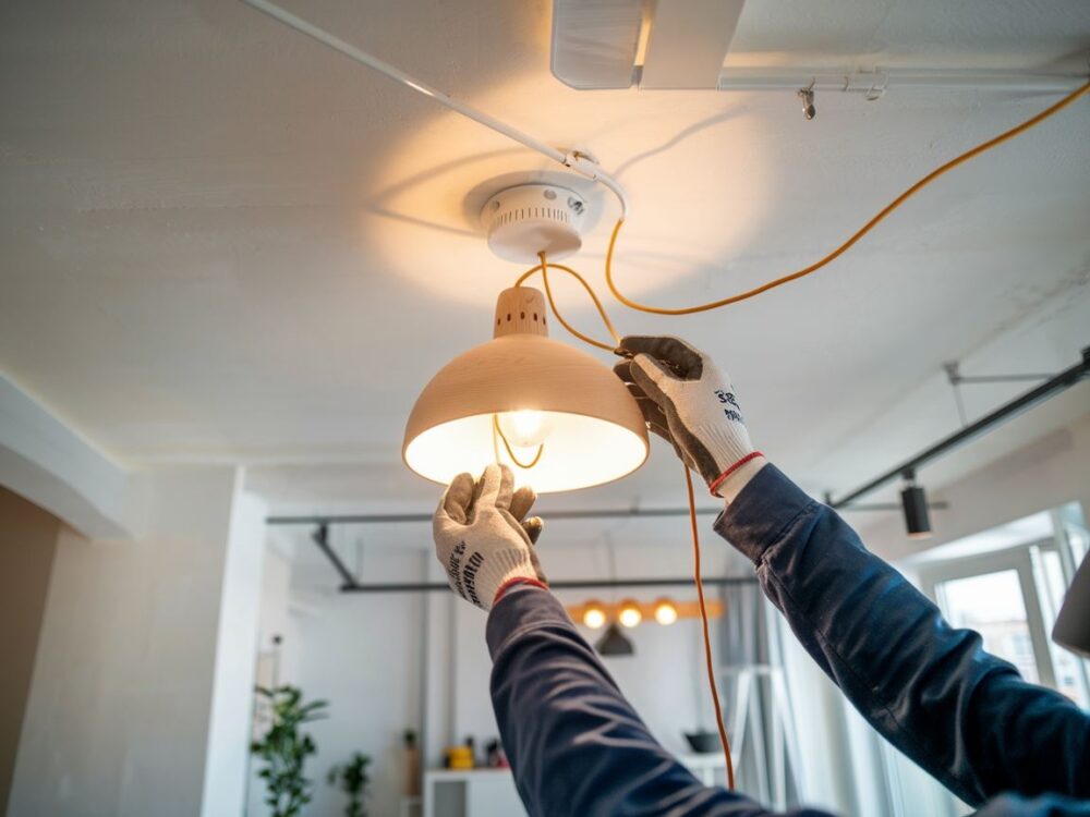 instalacja lampy na suficie