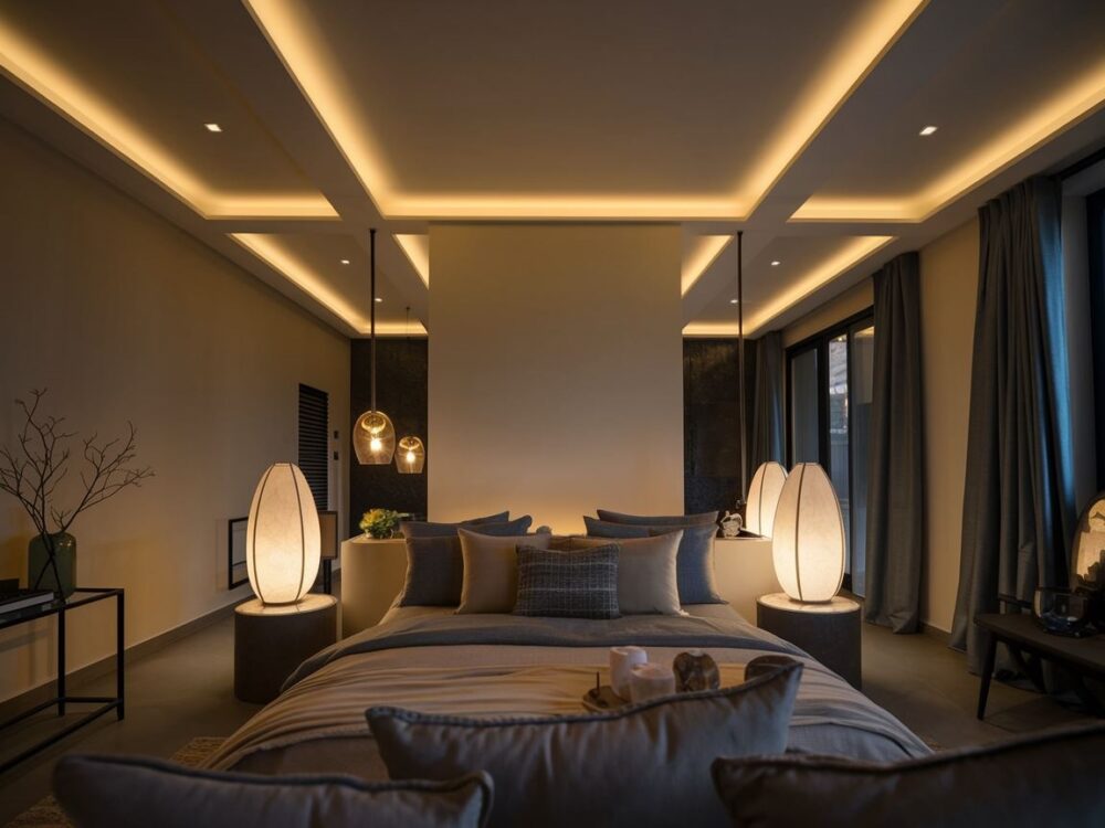 lampki nocne w sypialni