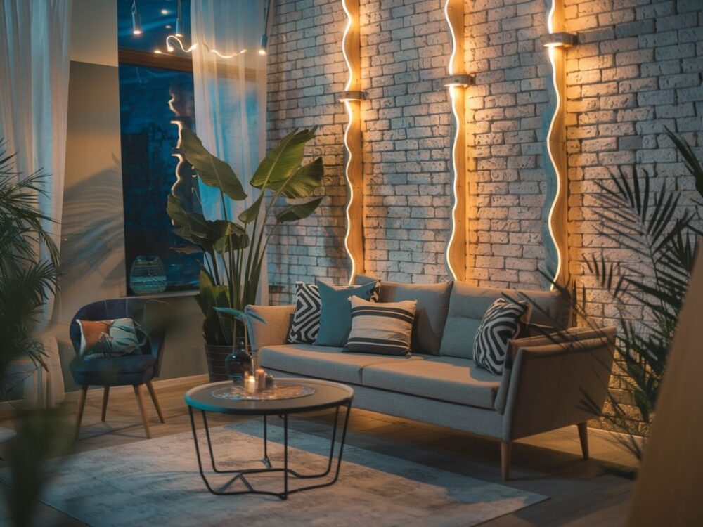 lampy LED przy ceglanej ścianie