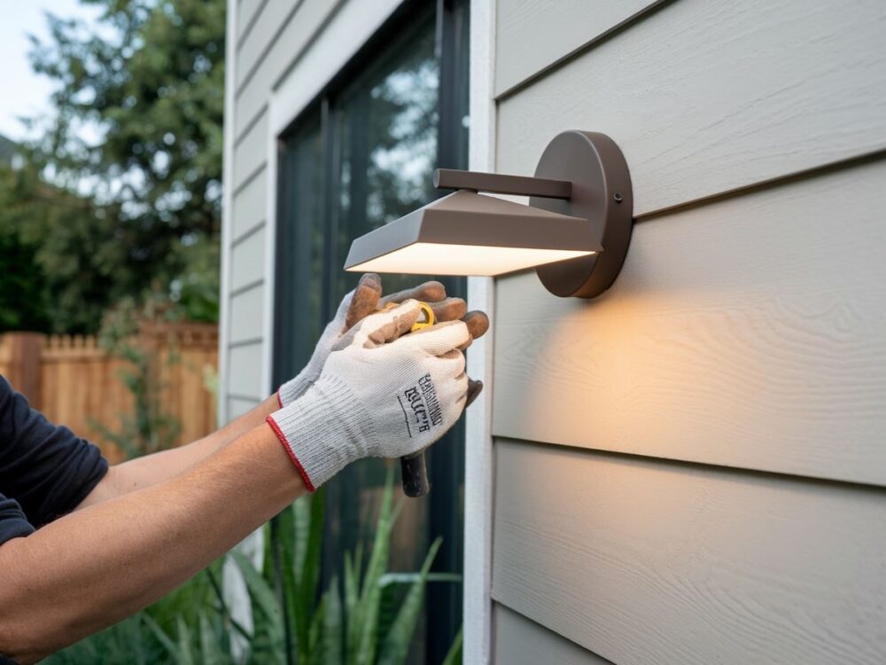 montaż kinkietu na elewacji