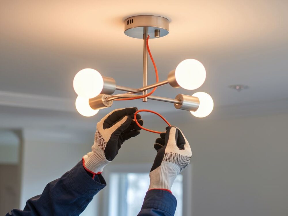 montaż żyrandola trzy żarówki
