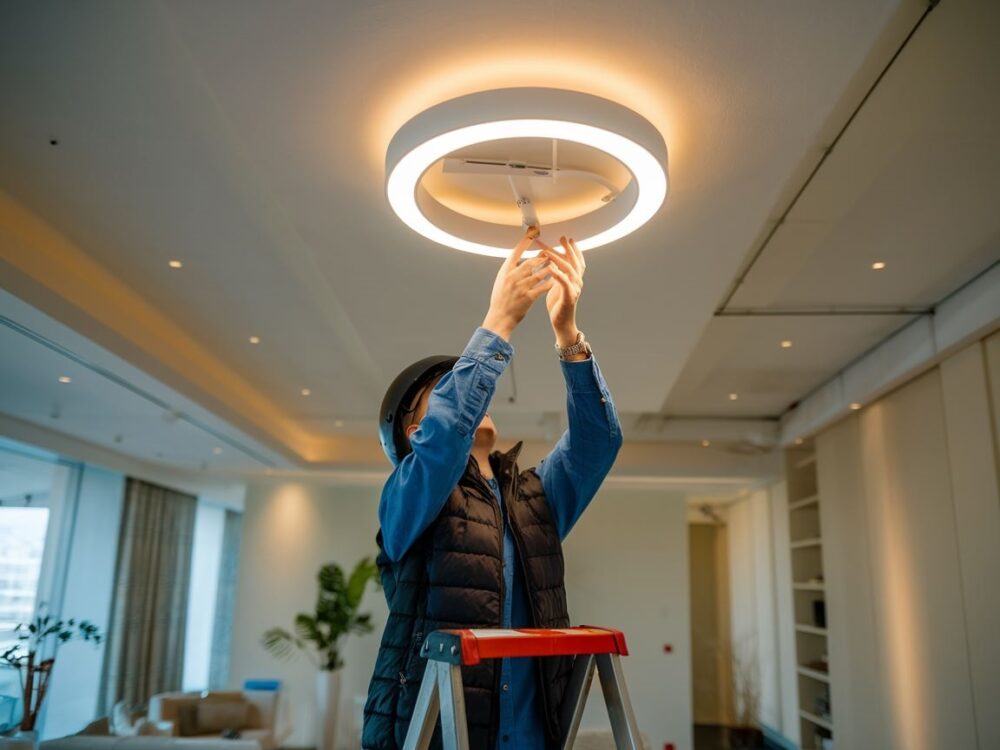 nowa żarówka i lampa sufitowa