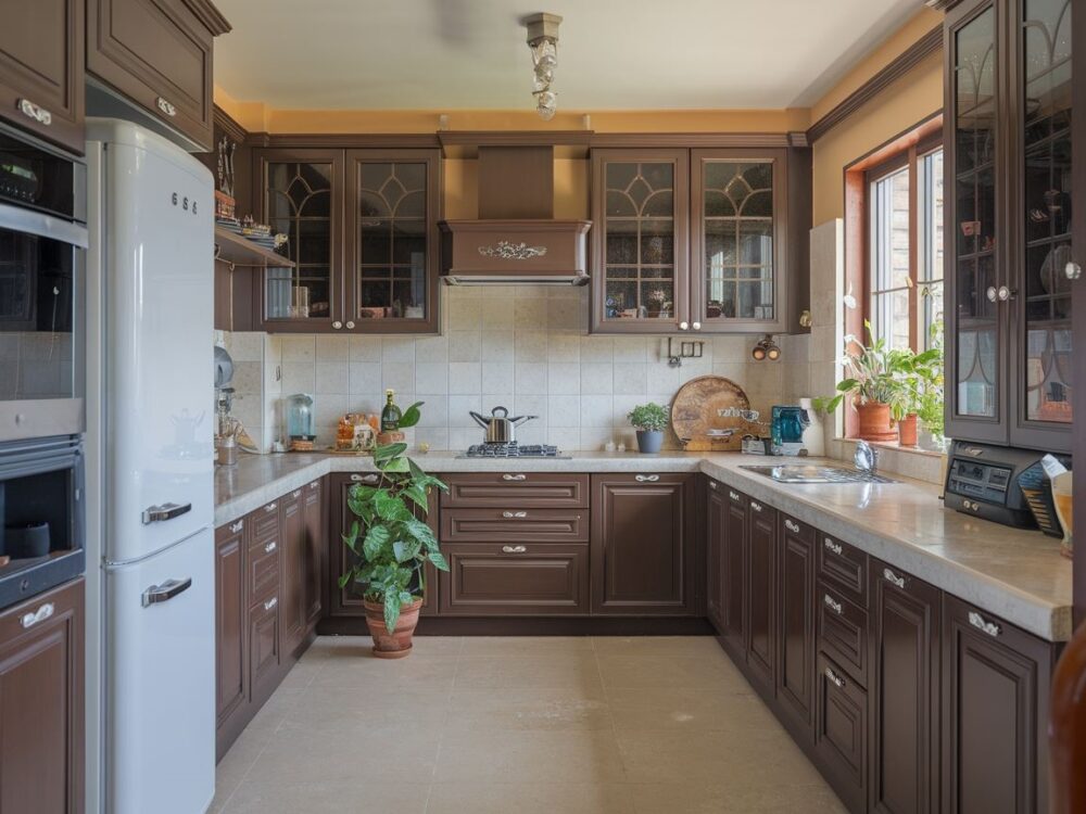 nowoczesna kuchnia z brązowymi szafkami