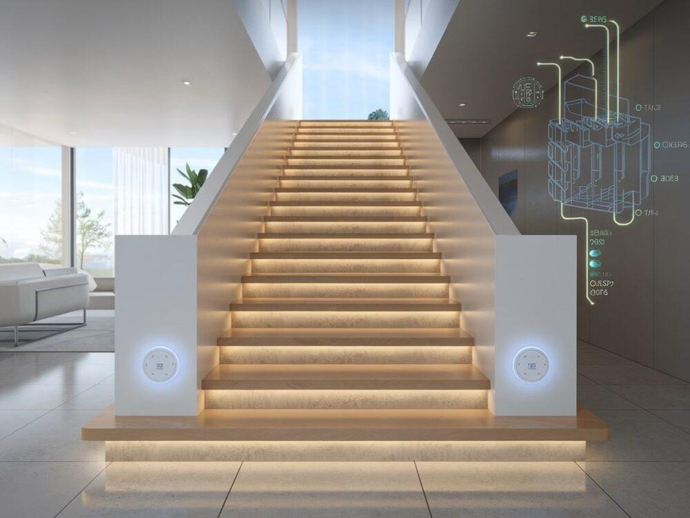 nowoczesne schody z automatycznym światłem