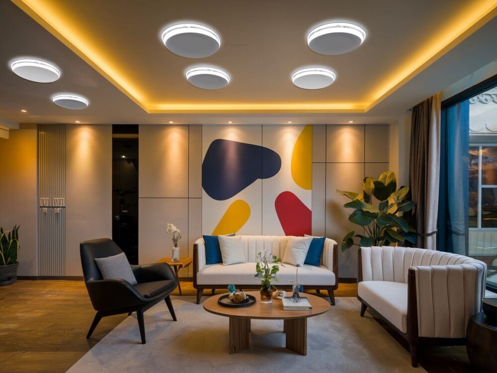 nowoczesny salon z LED