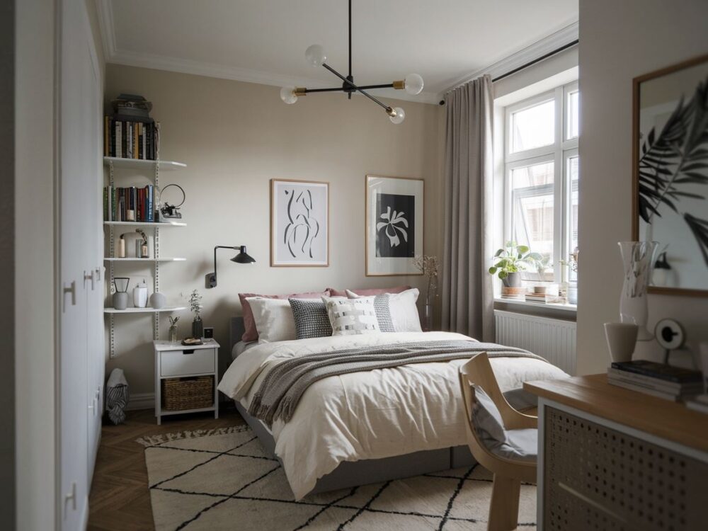 nowoczesny żyrandol w sypialni