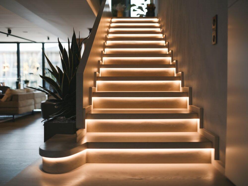 podświetlane stopnie schodów