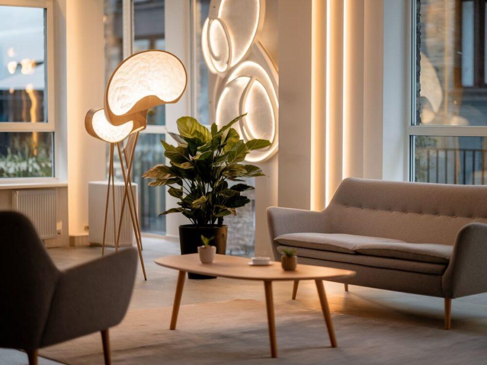 przytulny salon z lampami