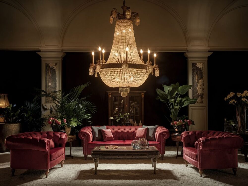 żyrandol w salonie klasycznym